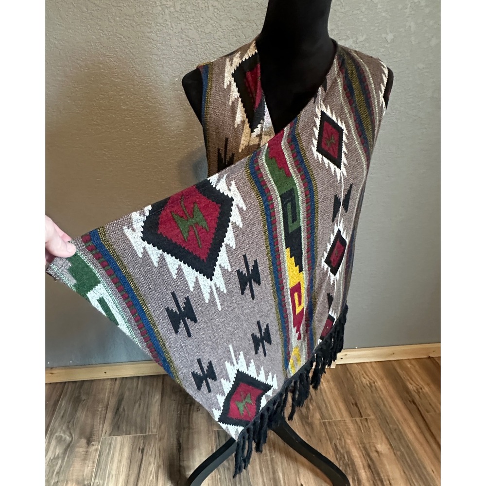 Le Lis Womens Southwestern Geometric Fringe Open Front M Vest Hippie Boho - Picture 3 of 13